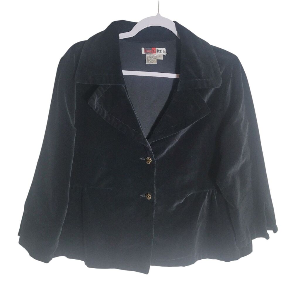 Live a Little Y2K‎ Velvet Peplum Blazer Jacket Women's Large Black 3/4 Sleeve